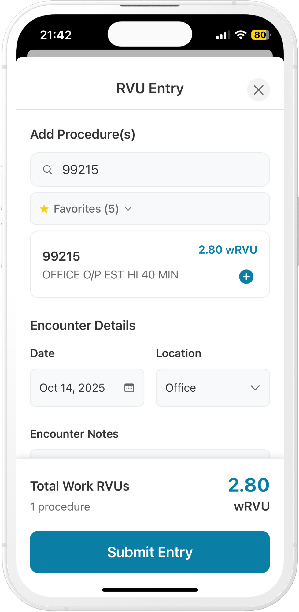 RVU Tracker fast entry interface