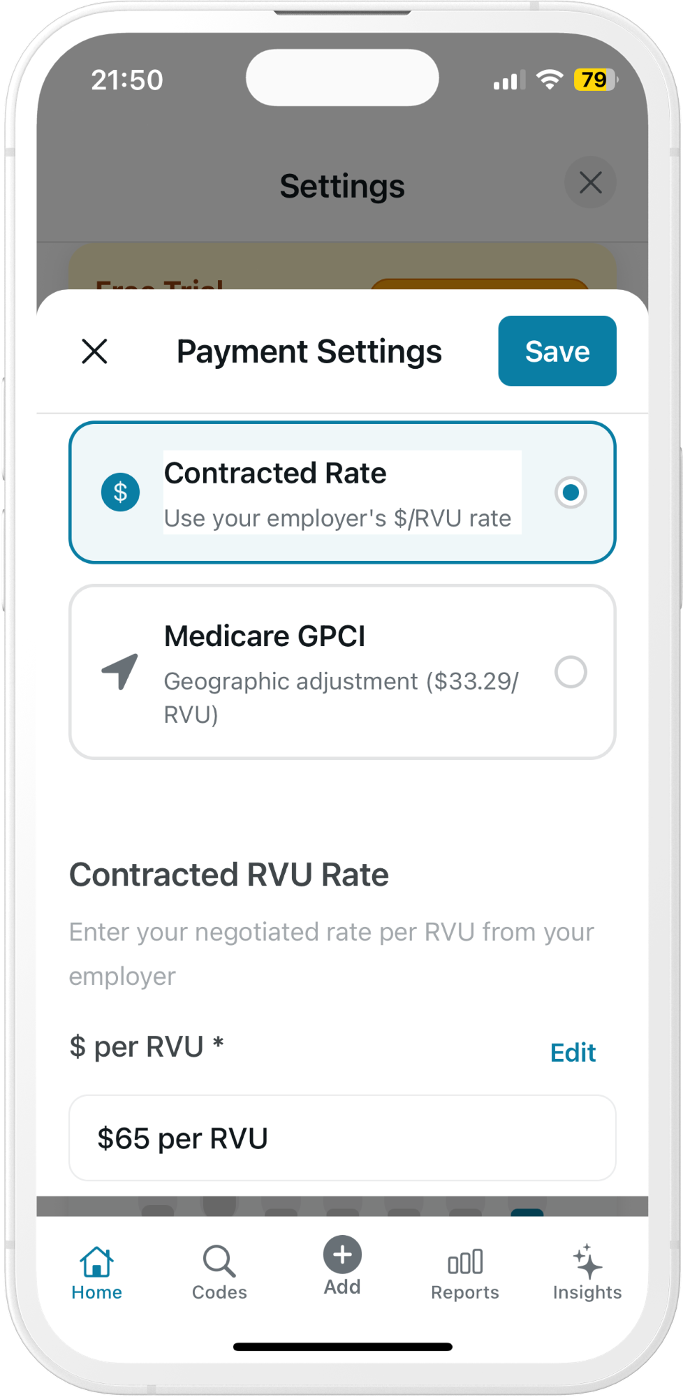 RVU Tracker personalization settings